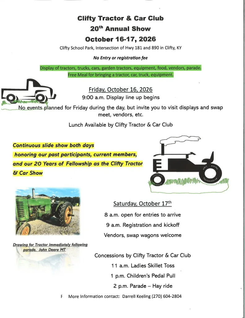 Clifty Tractor & Car Club - 20th Annual Show
